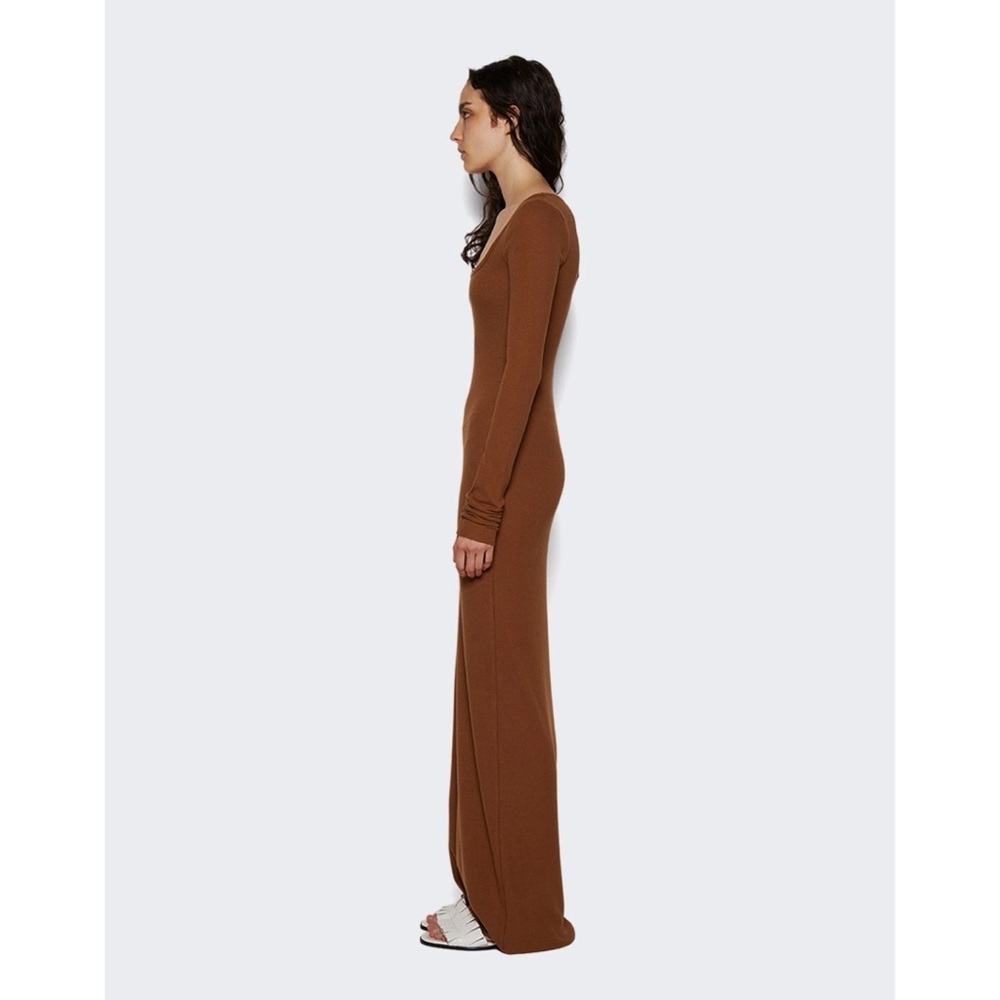 Eterne Square-Neck Long Sleeve Butter Rib Maxi Dress Earth Brown Small - Picture 6 of 11